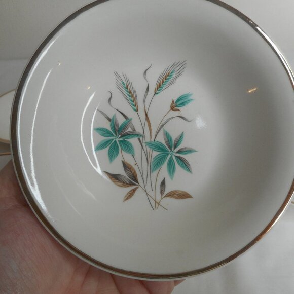 Lot of 6 Vintage Berry Small Bowls Teal Grey Wheat - Picture 2 of 5